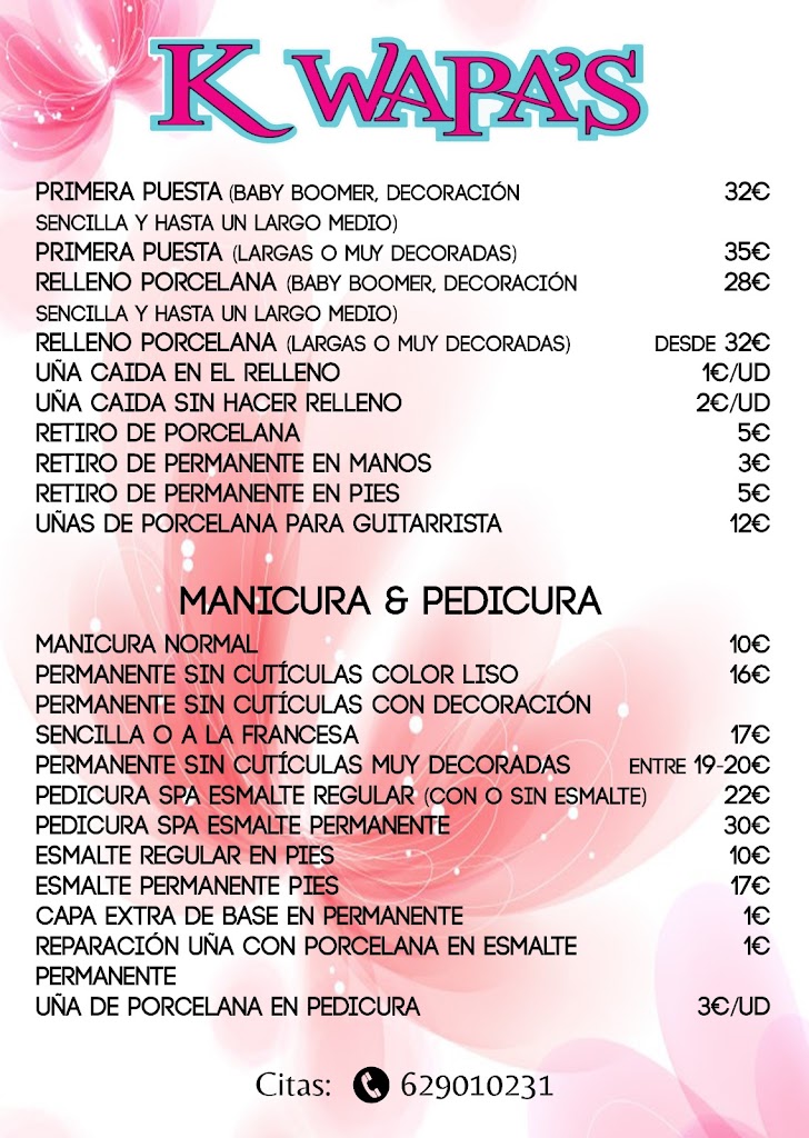 centro de estetica y peluqueria k wapa's — Carta