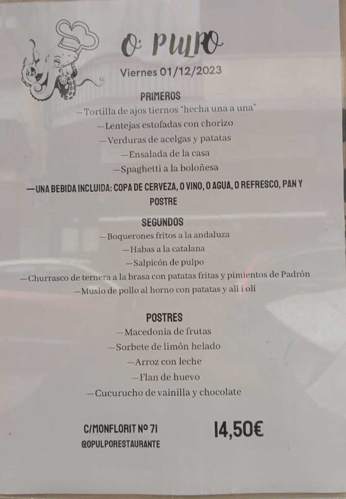 O'Pulpo Bar Restaurante — Carta