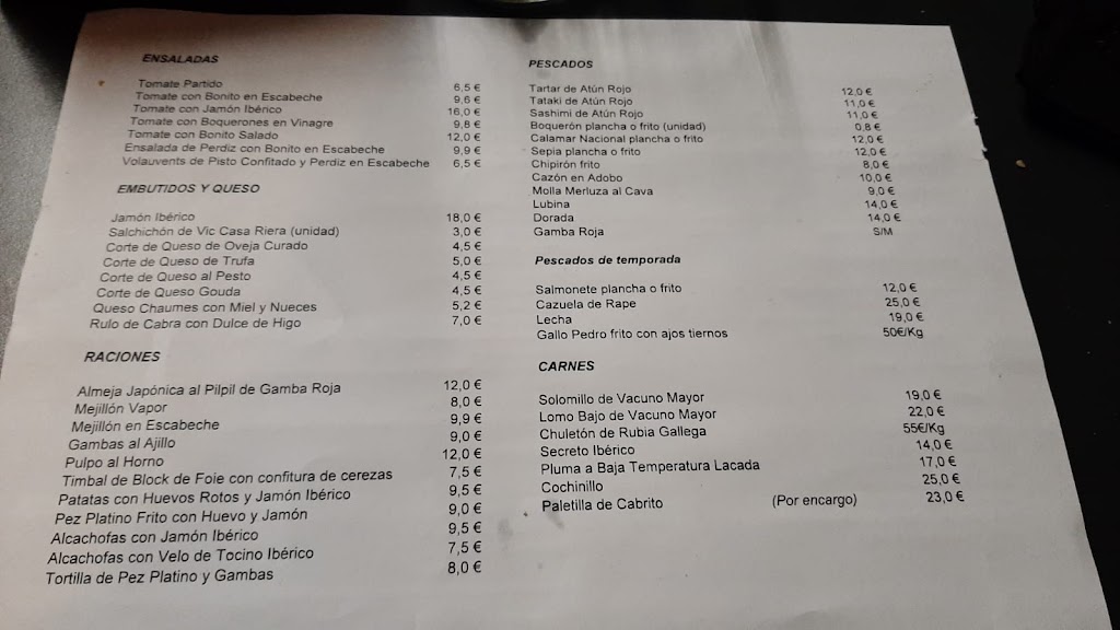 Restaurante Taperia La Perra Chica — Carta