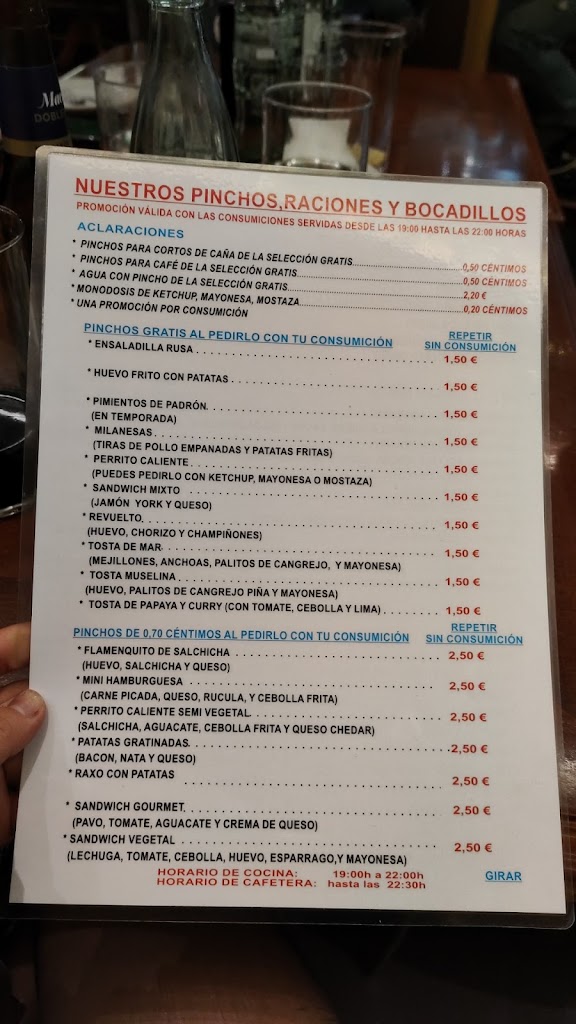 Cafeteria Nevada — Carta