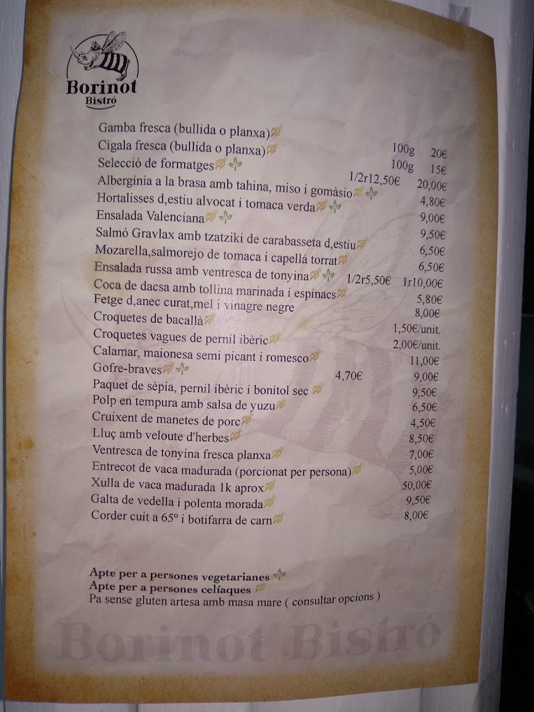 Borinot Bistro — Carta