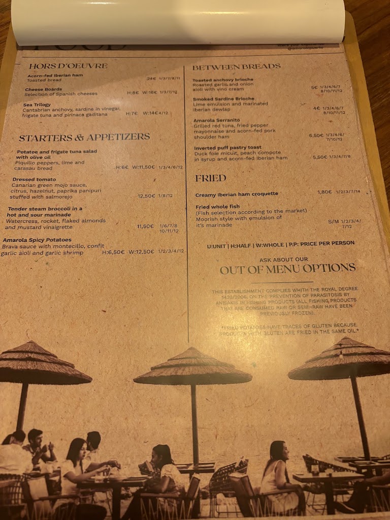 Restaurante Amarola — Carta