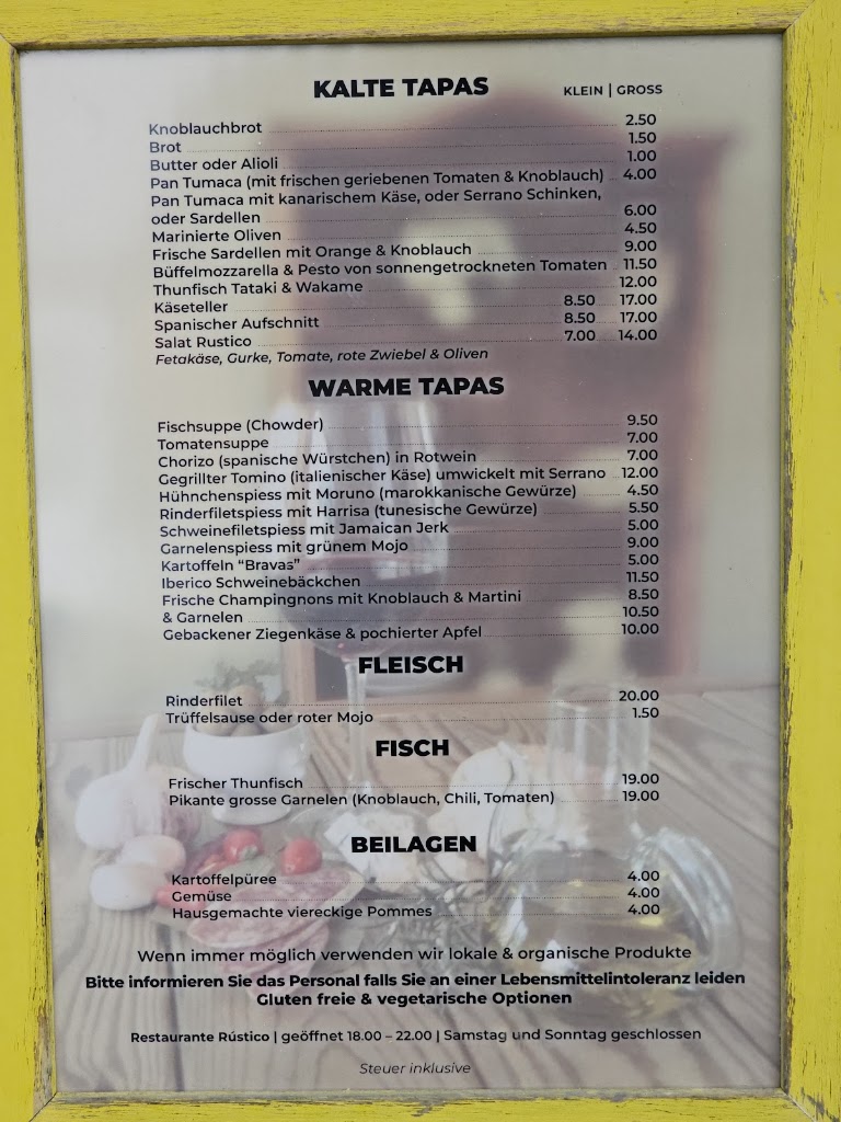 The New Rustico Maspalomas — Carta
