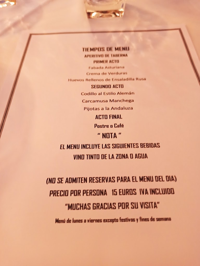 Taberna La Venta — Carta