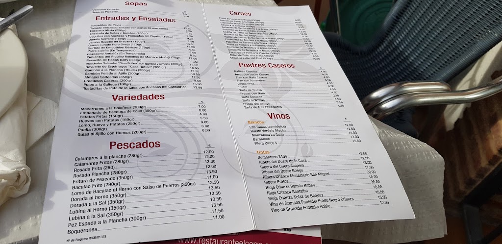 Restaurante El Cerro Loja — Carta