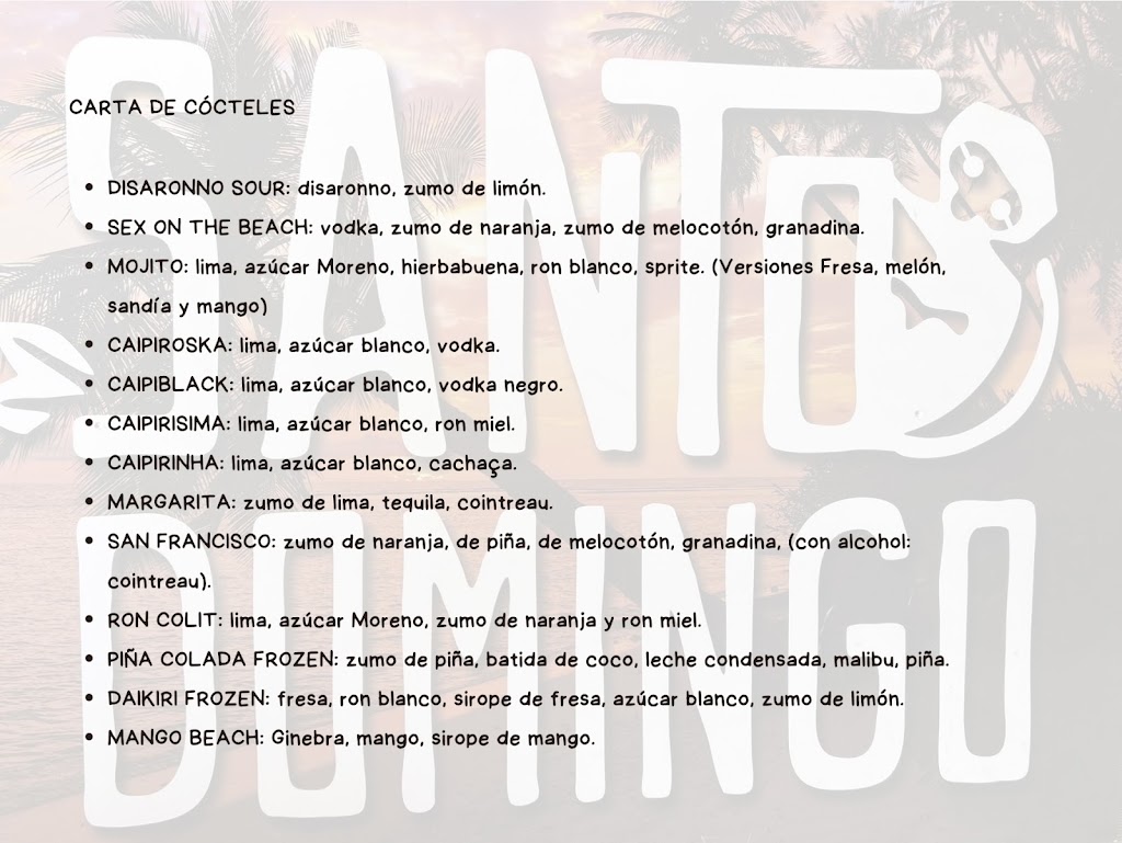 Santo Domingo bar — Carta
