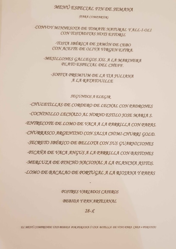 Restaurante Cafeteria Estoril — Carta