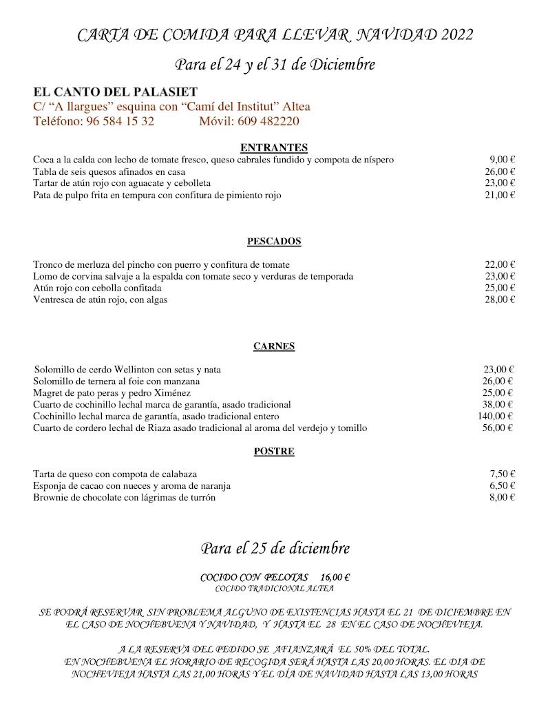 El Canto del Palasiet — Carta