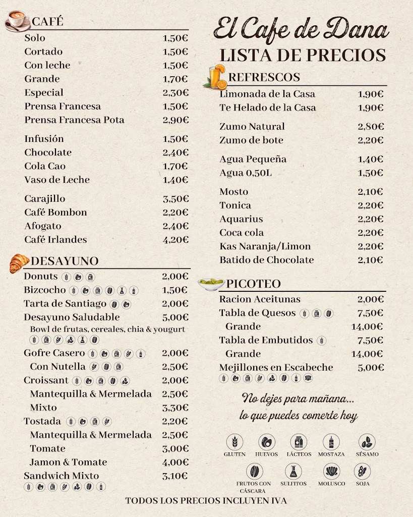 El Cafe de Dana — Carta