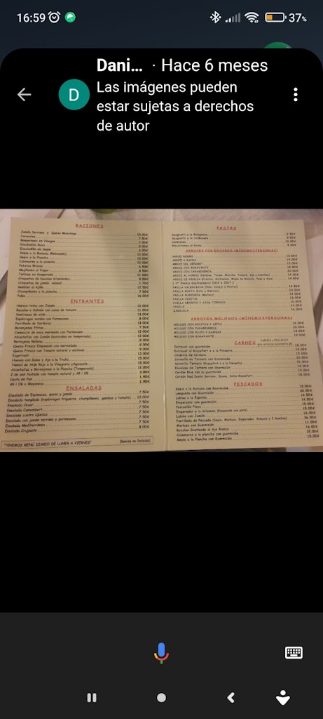 Bar Restaurante Calipso — Carta