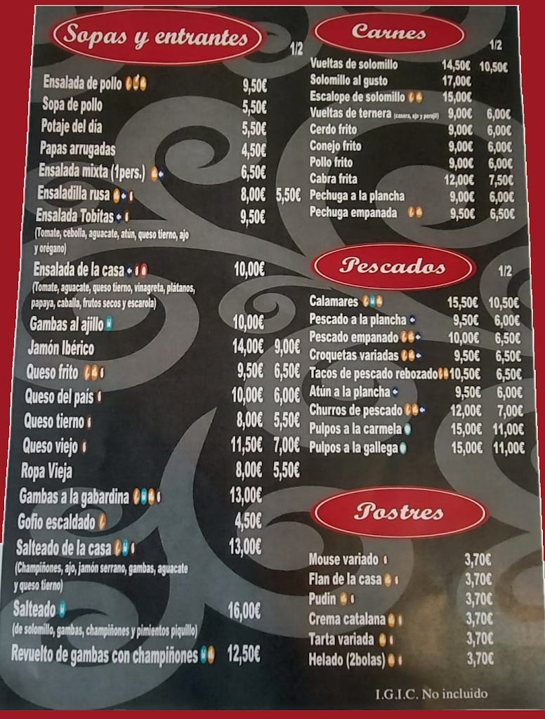 Bar Restaurante Hnos. Melian — Carta
