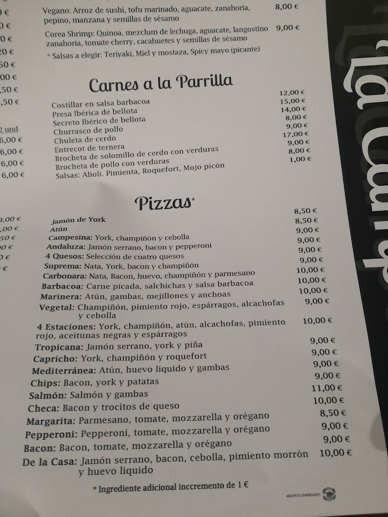 Bar La Campana — Carta