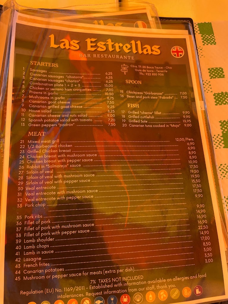 Restaurante Las Estrellas — Carta