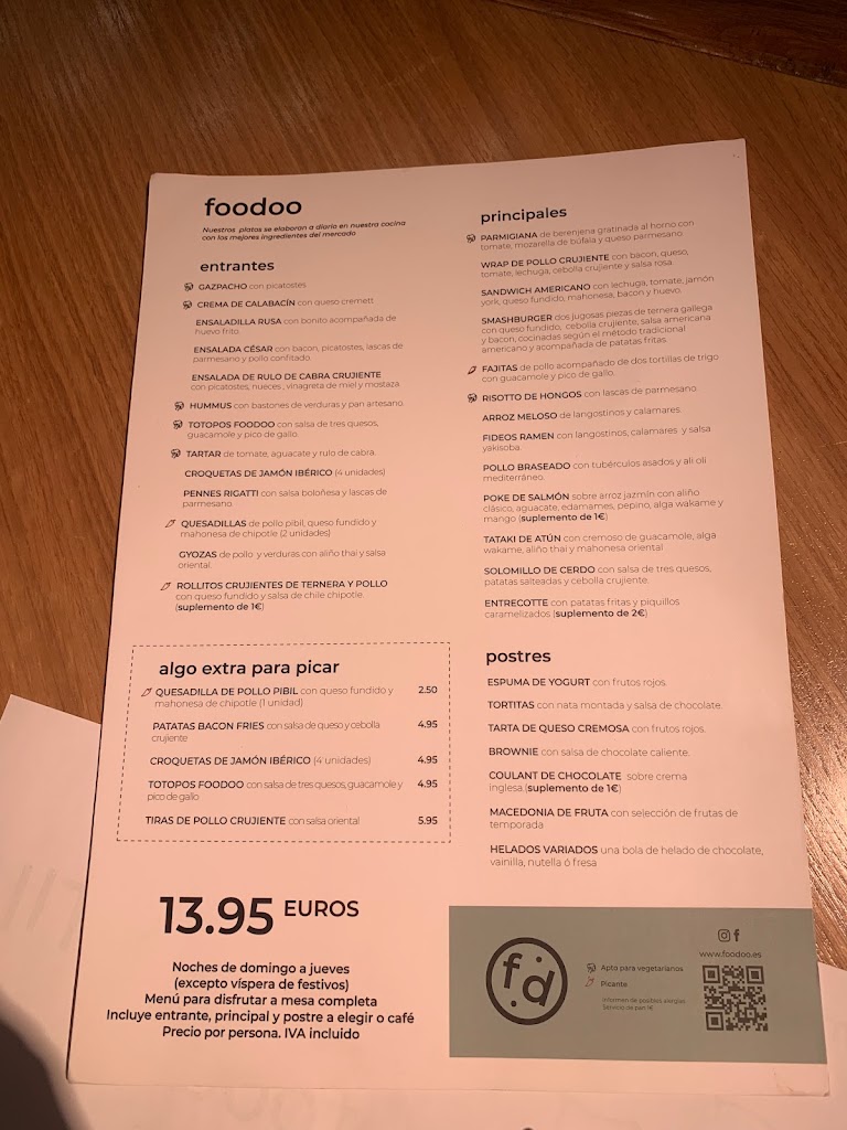 Restaurante Foodoo Xanadu — Carta