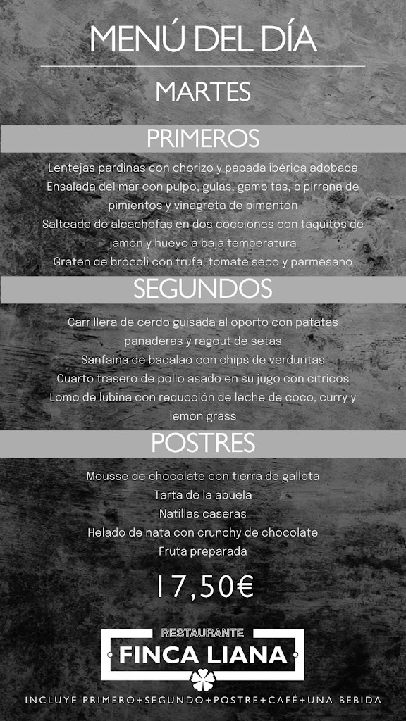 Restaurante Finca Liana — Carta
