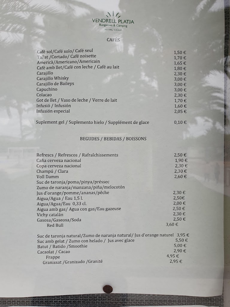 Restaurante Camping Vendrell Platja — Carta