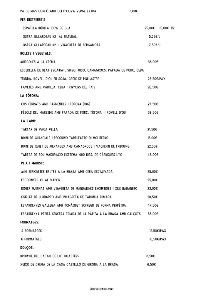Devici Bar de Vins — Carta