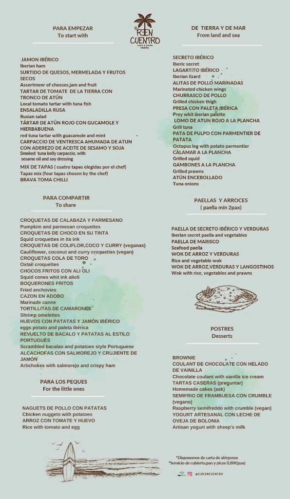 Restaurante El Reencuentro Tarifa — Carta