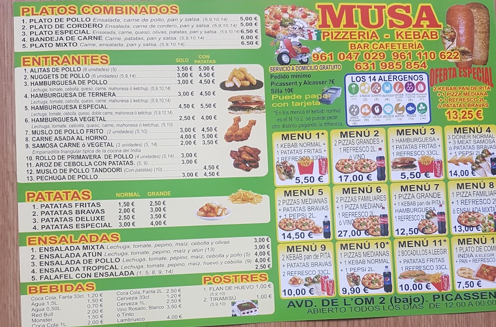 Musa kebab - pizzeria Picassent — Carta