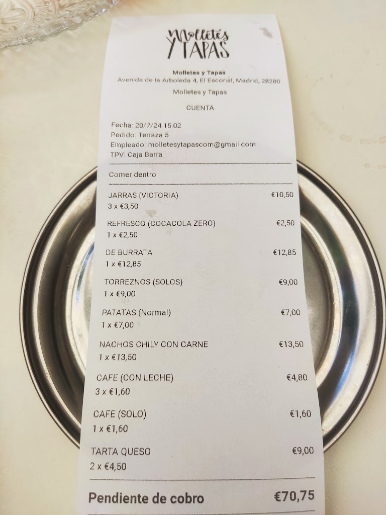 Molletes y tapas — Carta