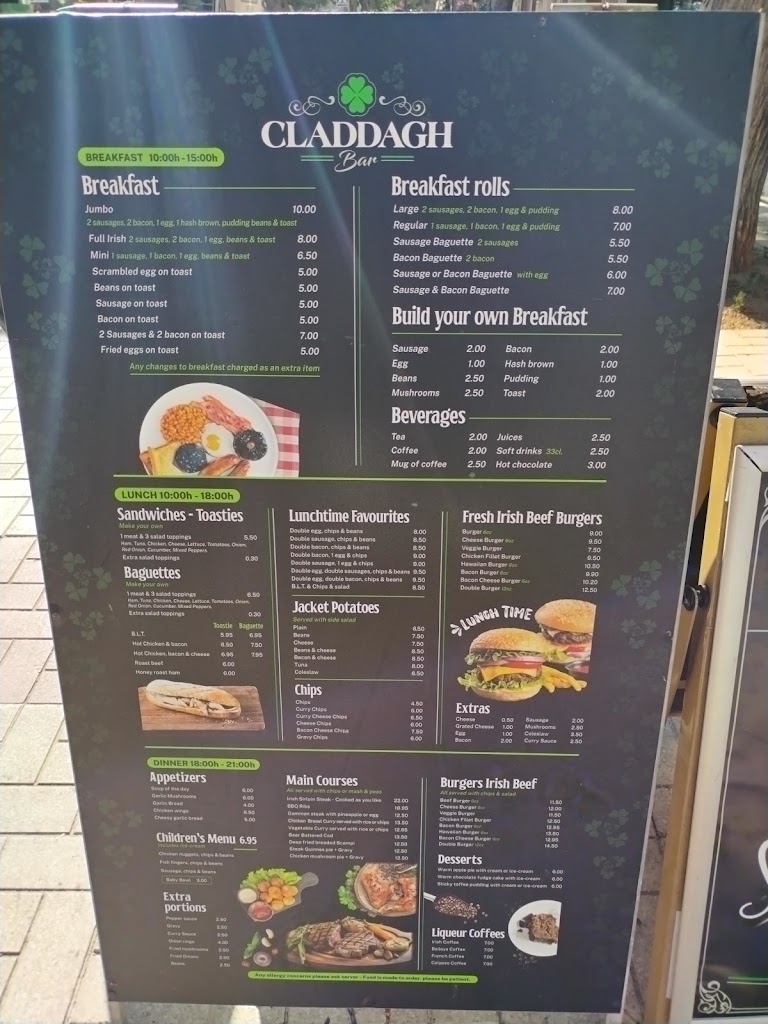 The Claddagh Irish bar — Carta