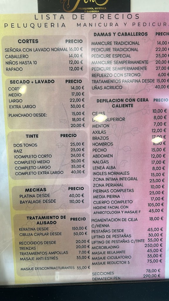 AVA - Salon De Belleza — Carta