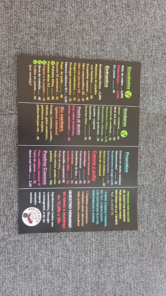 DESTAPA comidas para llevar — Carta