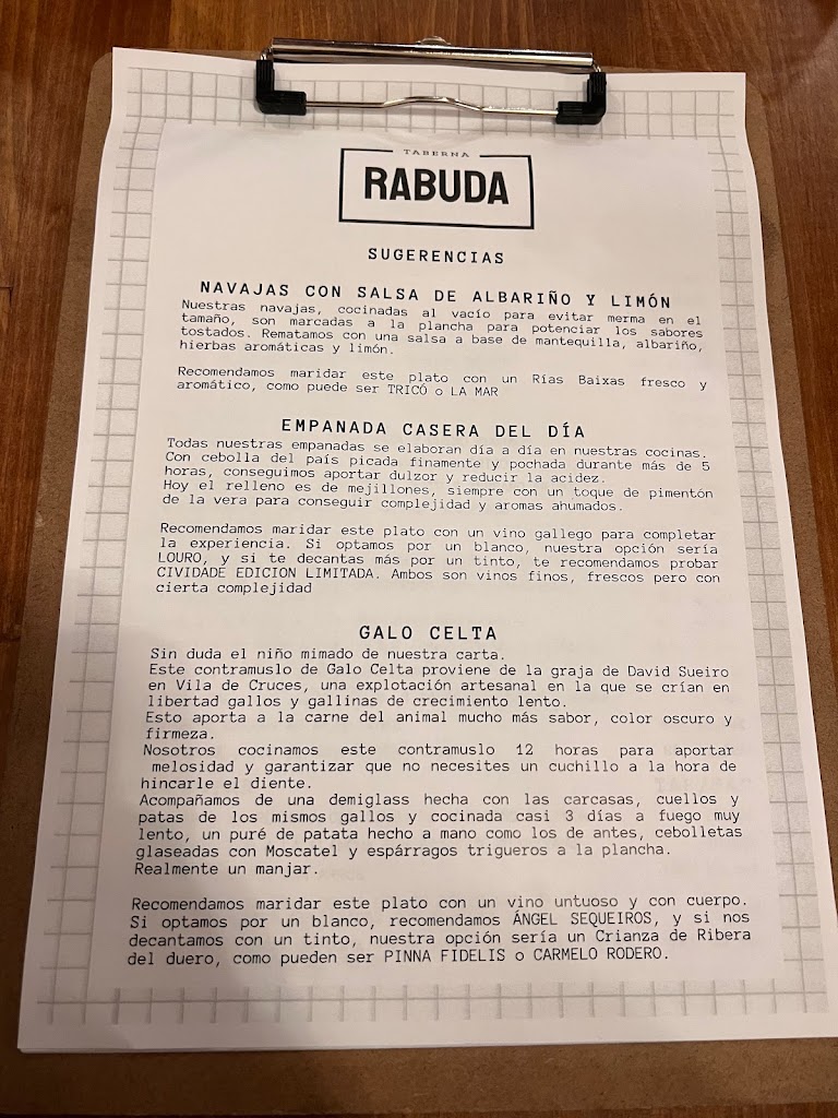 Taberna Rabuda — Carta