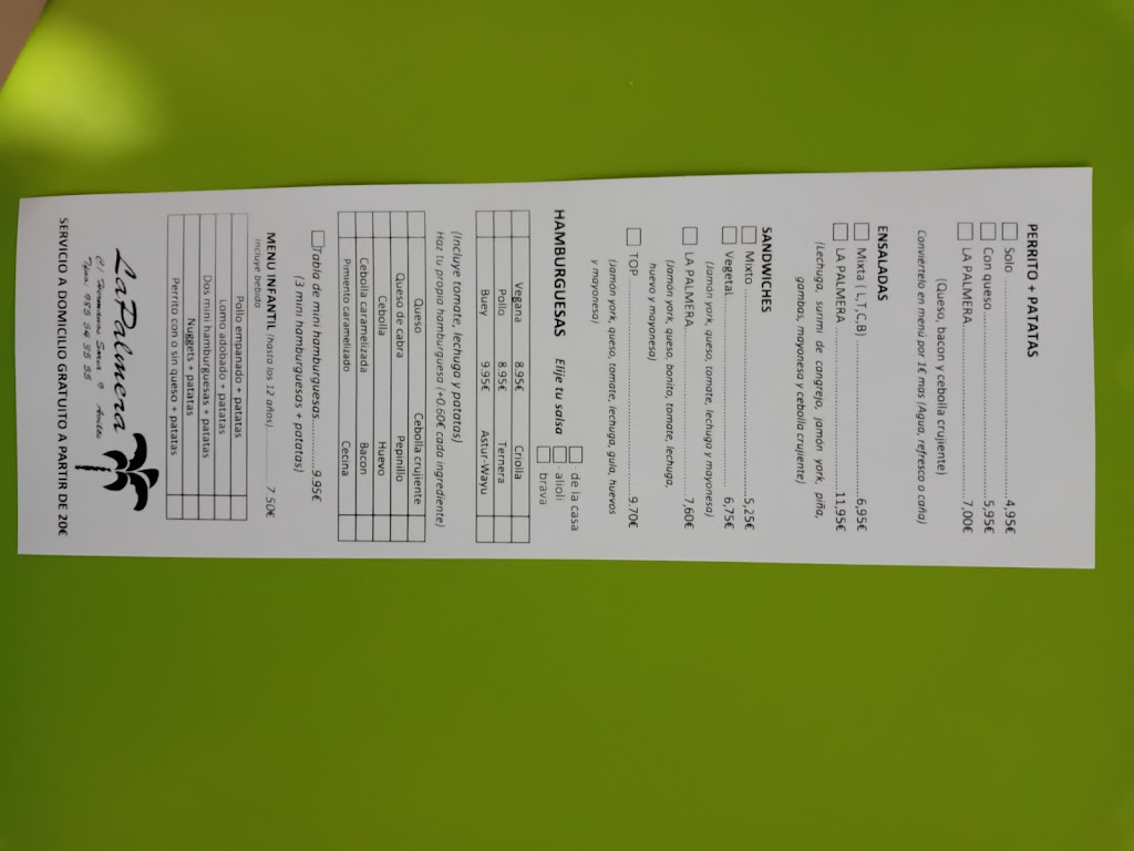 Restaurante La Palmera — Carta