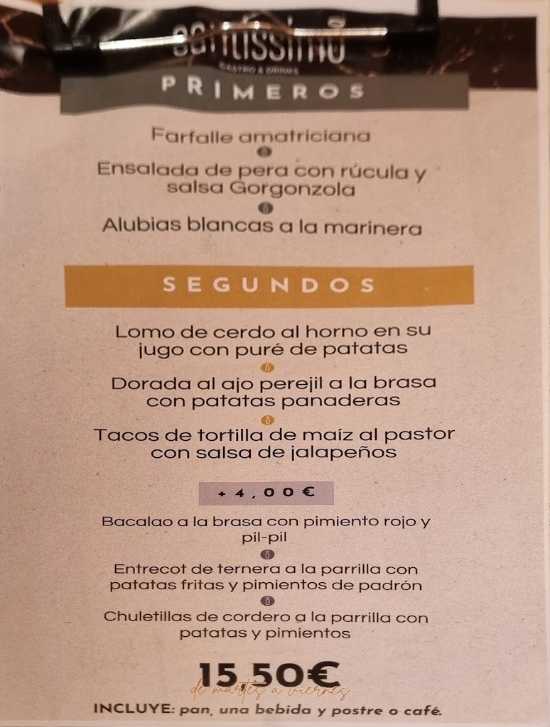 Santissimo Gastro & Drinks — Carta