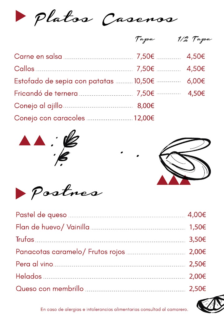 Bar Teo Chiquito II — Carta