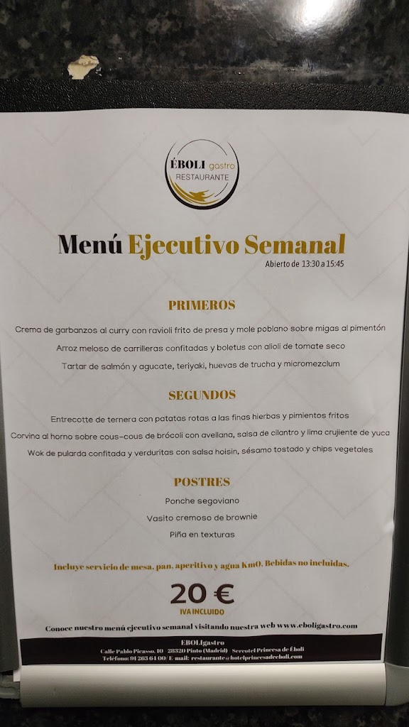 EBOLIgastro Restaurante by Sercotel Princesa de Eboli — Carta