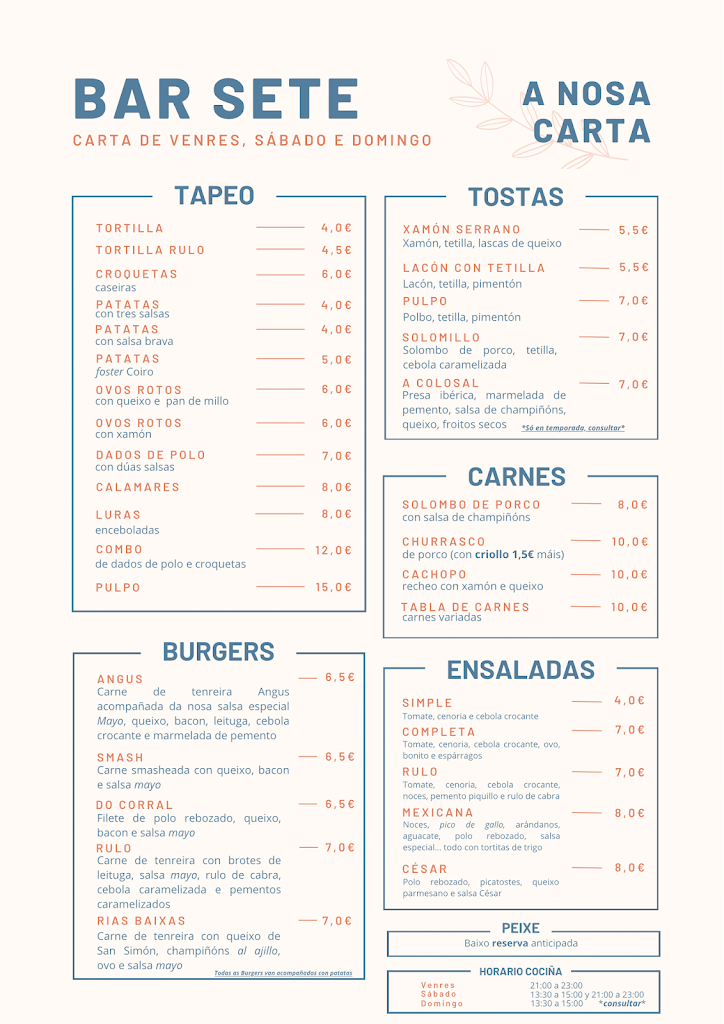 Bar Sete — Carta