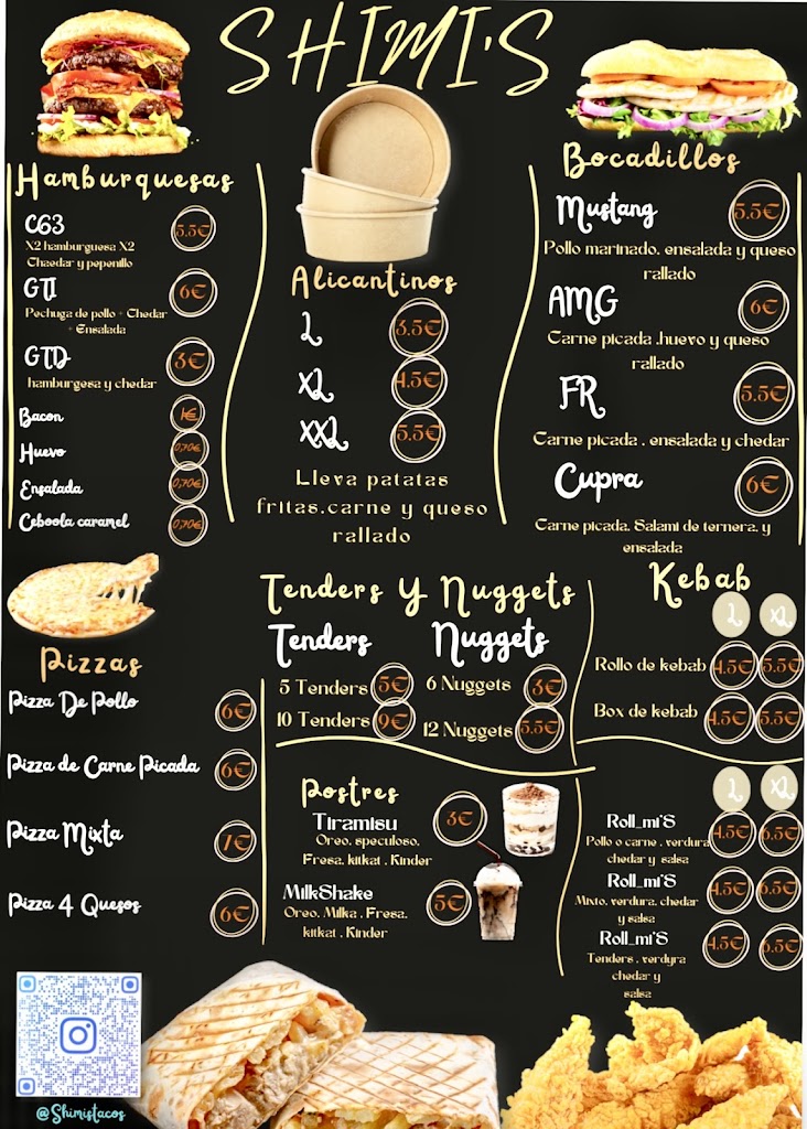 Shimi'S Tacos (FRENCH TACOS), ALICANTINOS, Bocadillos. — Carta