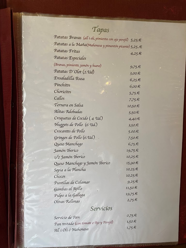 Bar La Rambla — Carta