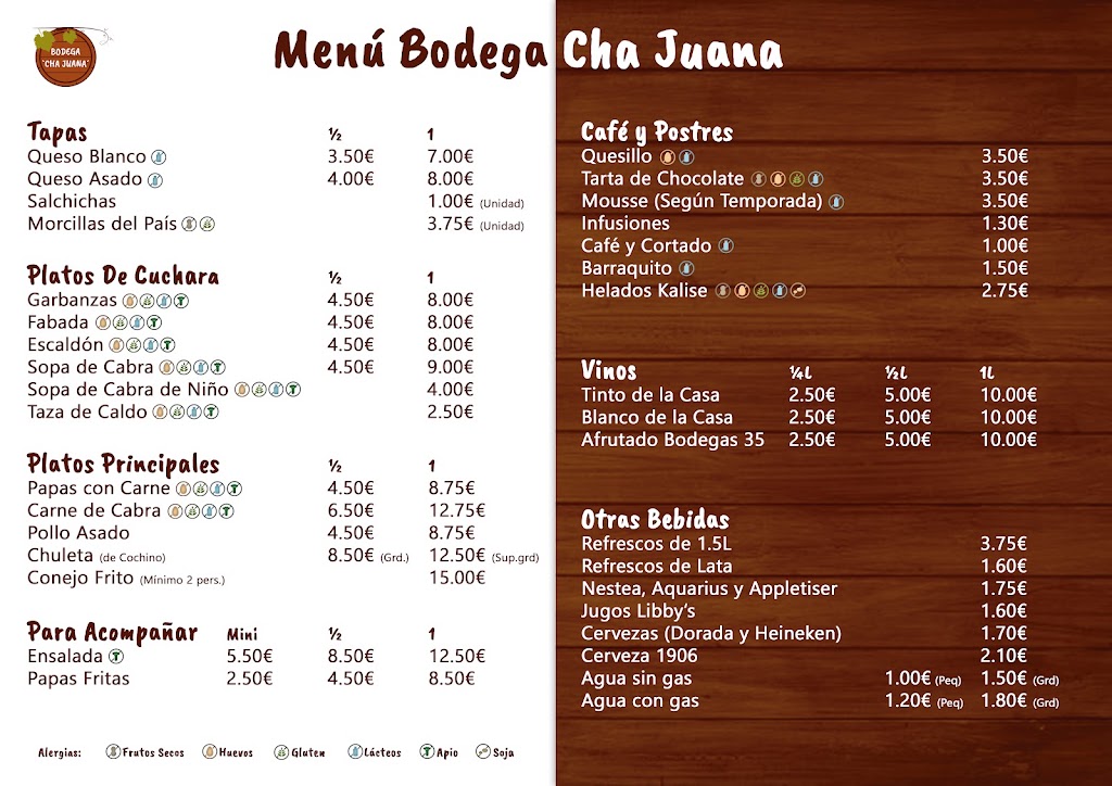 Bodega Cha Juana — Carta