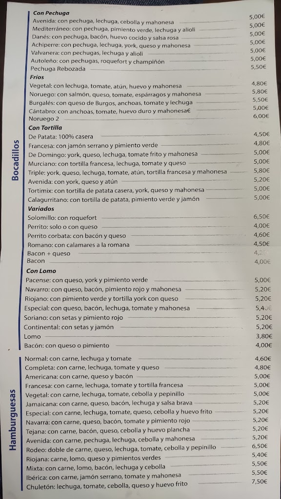 Bar Palomo — Carta