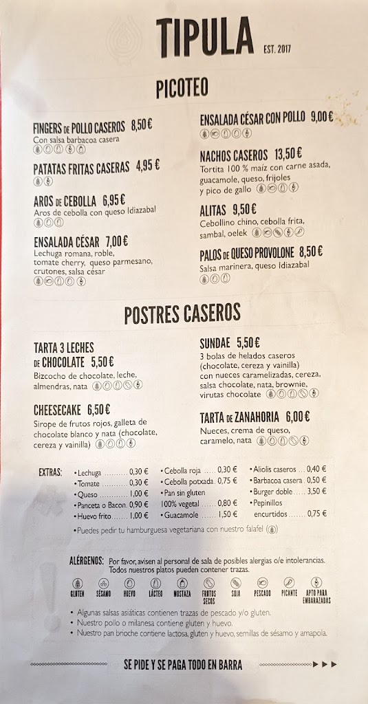 Tipula Casco Viejo — Carta