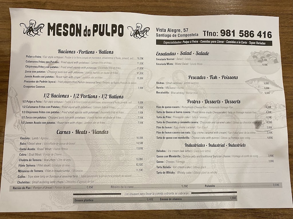 El Meson Do Pulpo — Carta