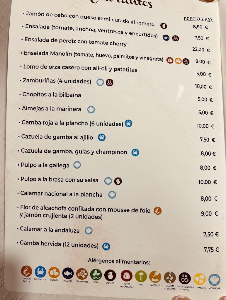 Bar Restaurante Manolin — Carta