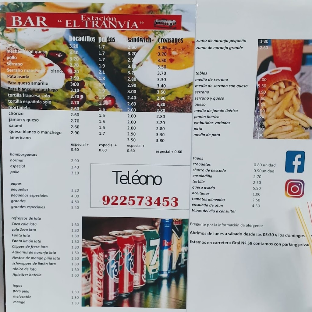 Bar El Tranvia — Carta
