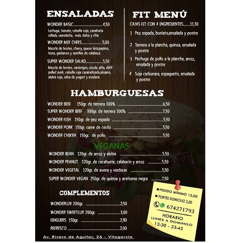 Wonder Gastrofit Cafe — Carta