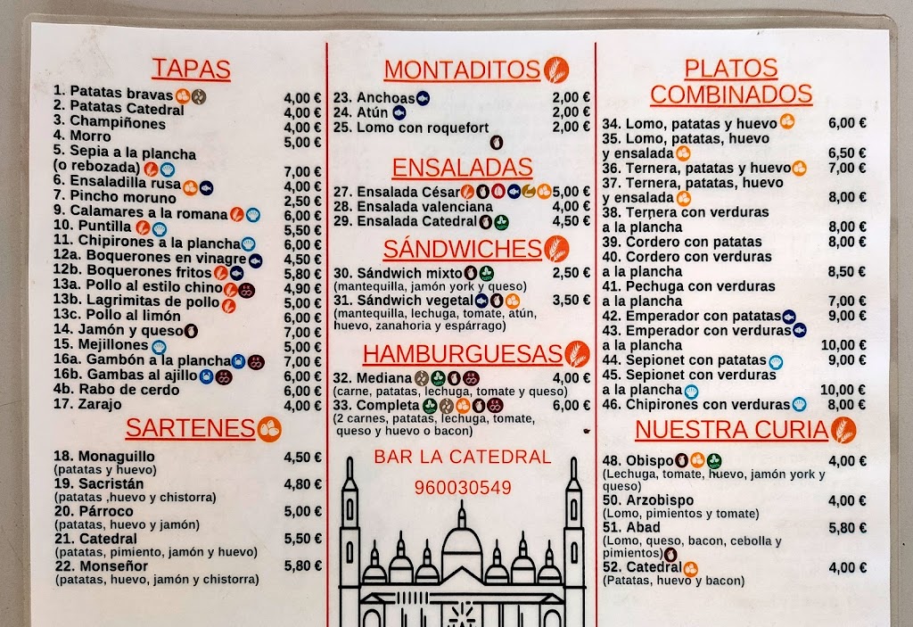 Bar La Catedral — Carta