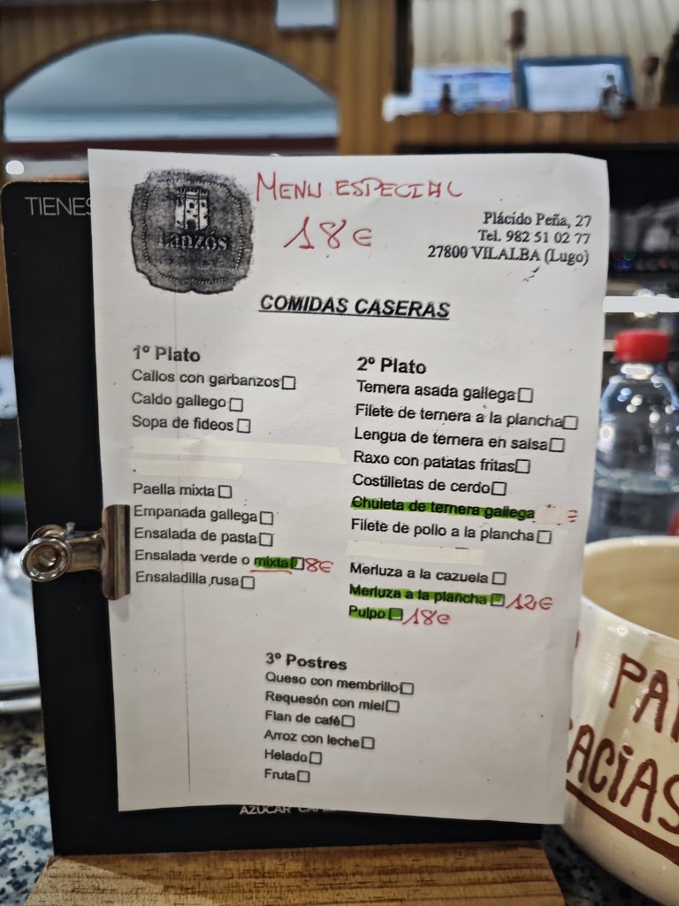 Restaurante Lanzos — Carta