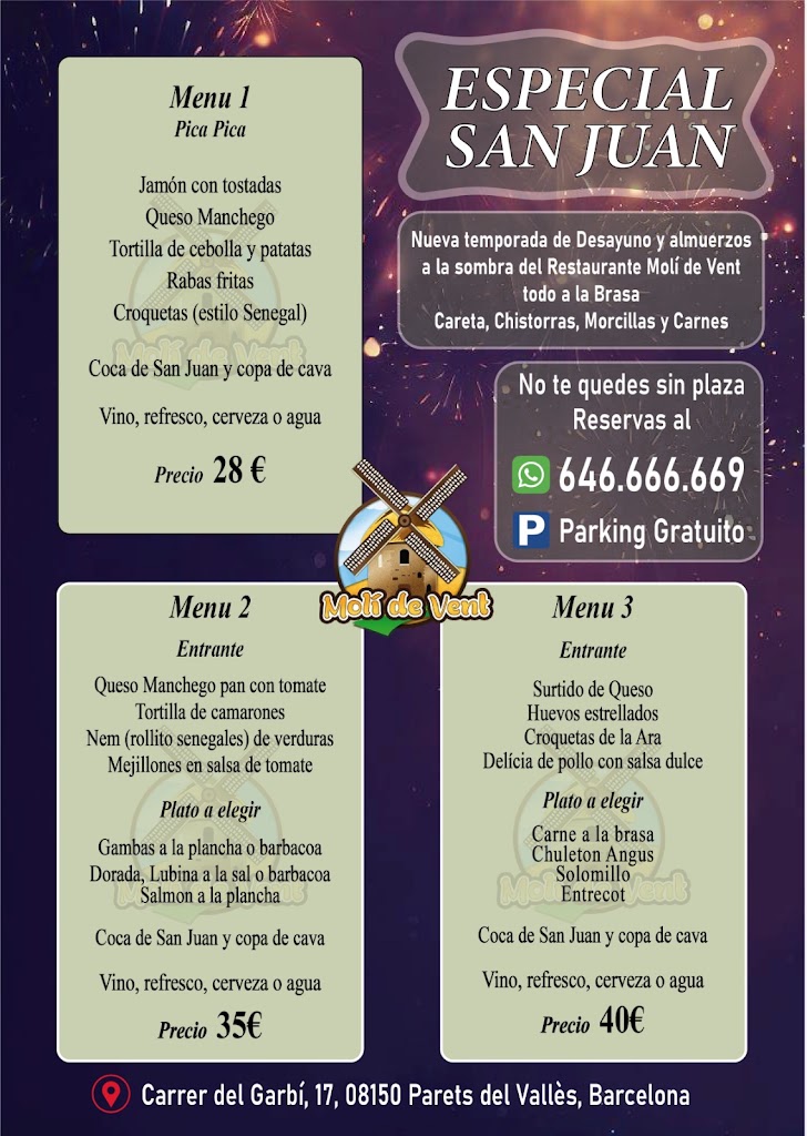 El Moli de Vent | Bar Restaurante en Parets del Valles — Carta