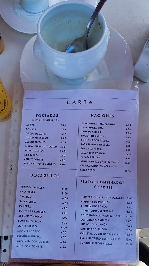 Restaurante la U — Carta