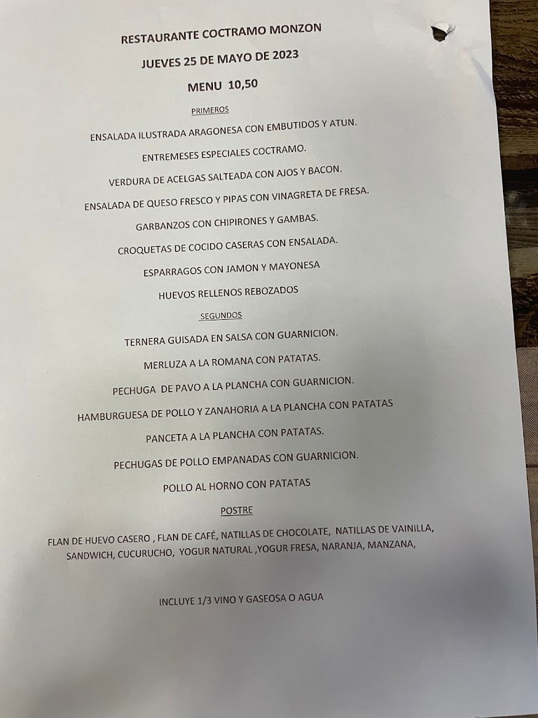 Restaurante Coctramo — Carta