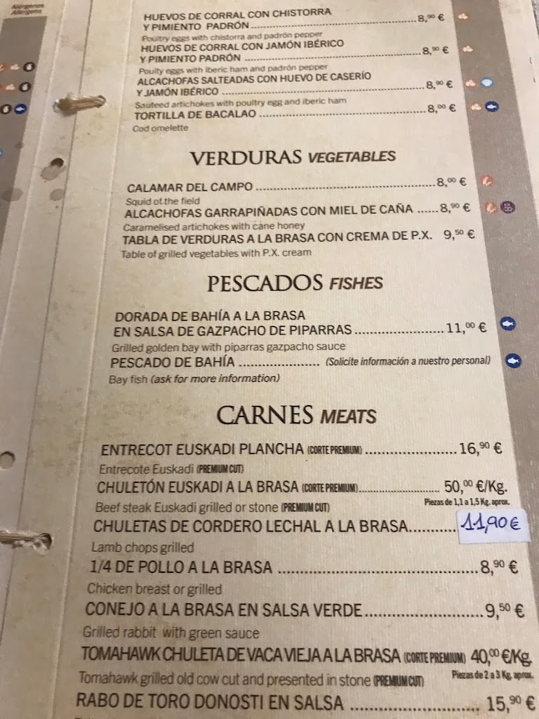 Restaurante Meson de Hoyos — Carta