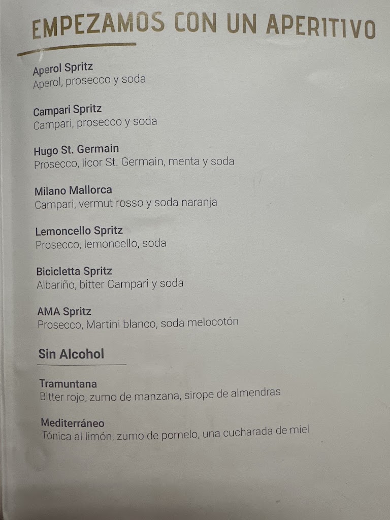Ama tapas y comida — Carta