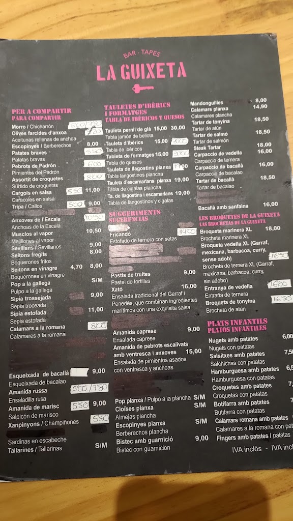 Bar ~Tapas La Guixeta — Carta